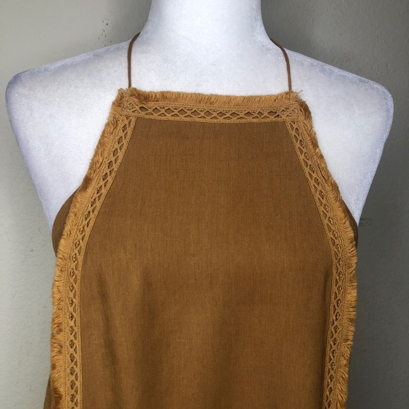 J.O.A. Brown Medium Halter Top Sleeveless Fringe Bohemian Festival Festival - Picture 9 of 16
